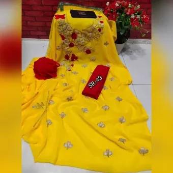 Unstitched Yellow Color Georgette Embrodury Kameez For Women Three Piece (3 Piece)