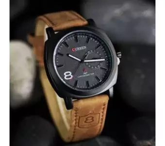 Leather Analog Watch for Men-Brown