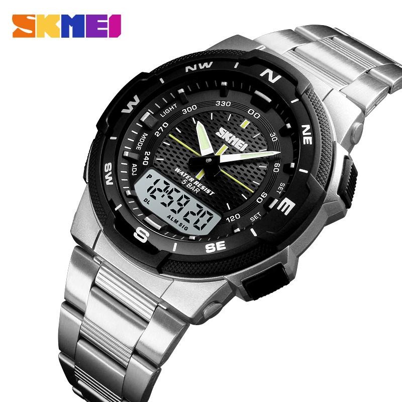 SKMEI: Waterproof Digital Watch For Men - 1370 Fashion Sport Casual Stainless Steel Dual Display
