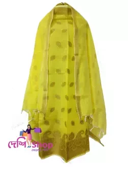 Yellow Jamdani katan 2 piece Kameez for women and girls fashion unstiched