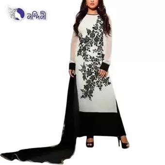 Unstitched White Cotton Salwar kameez