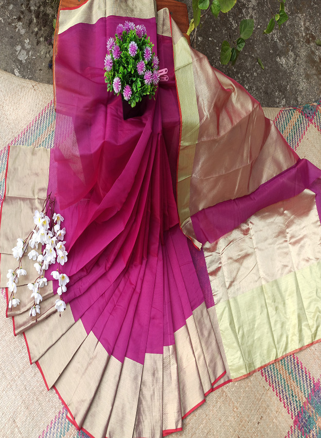 Fagun Special Yellow & Golden Combnation Color 12 Hand Half Silk Saree for Women From Tangail Tant Saree Store