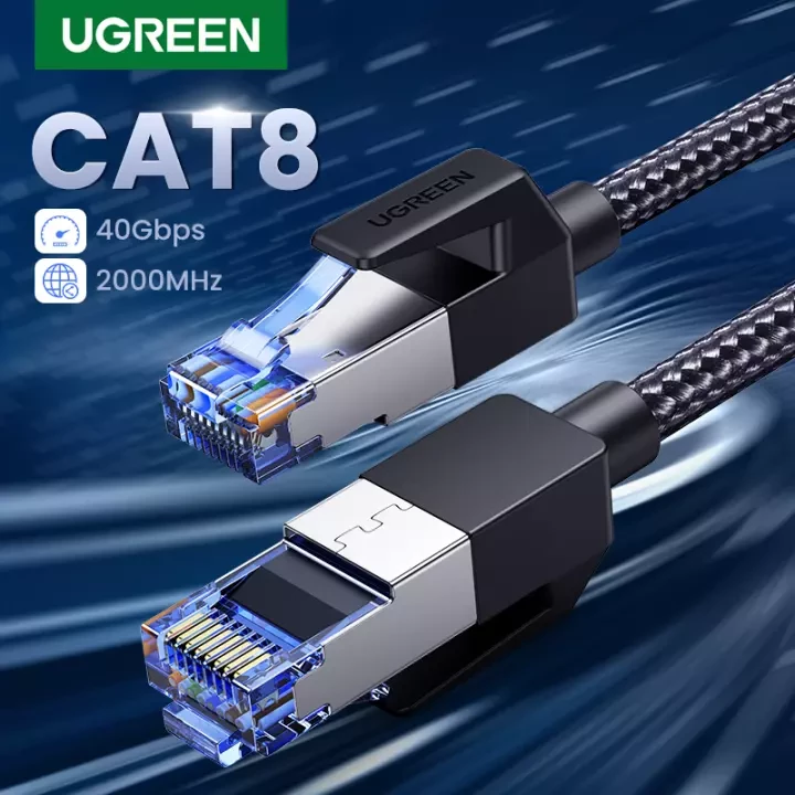 Ethernet Cable CAT8 40Gbps 2000MHz CAT 8 Networking Nylon Braided Internet Lan Cord for Laptops PS 4 Router RJ45 Cable