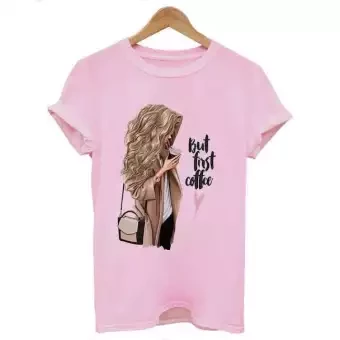 Pink Fashion Tops Ladies Short Sleeve Casual Girl's Print Cotton new T-Shirt
