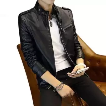 Black Artificial Soft Leather Jacket For Men