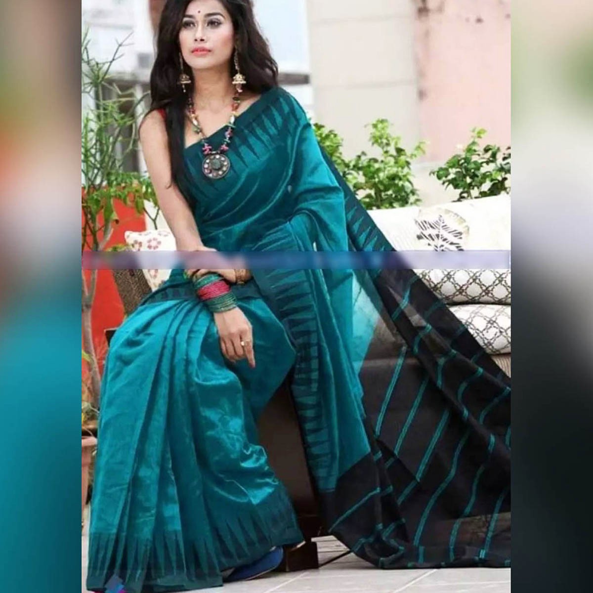 Dhupiyan Silk Tower Saree Sea Green Colour Without Blouse Pieces for Women