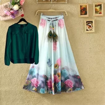 Best Digital Printed Women Tops And Skirt Two Piece Set