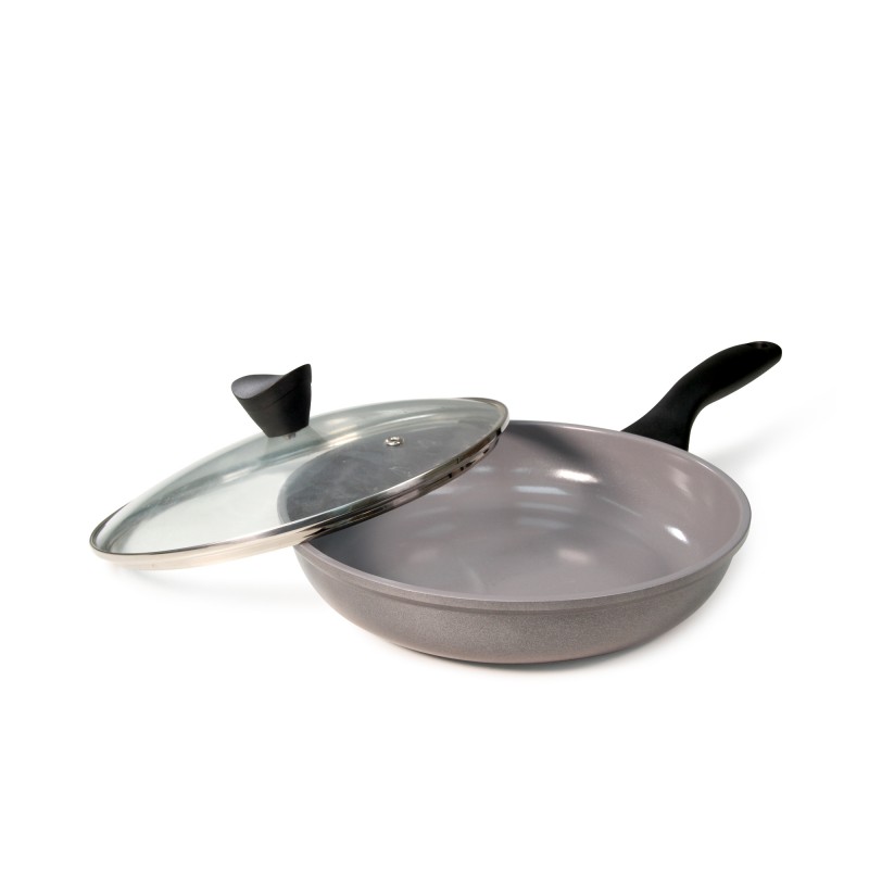 H&H Ceramic Coated Non-Stick Wok pan 28cm With lid Grey-Grey