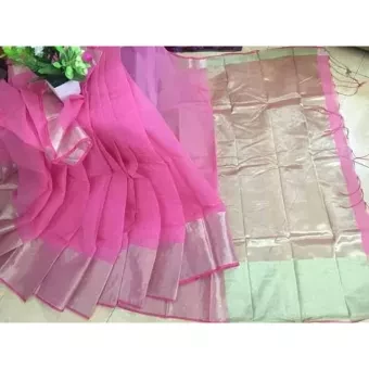 Pink Half Silk Saree Without Blouse Piece For Women