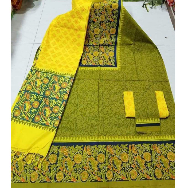 Block Printed Cotton Unstitched Three Piece For Women/Ladies Collection New Gorgeous Unstitched Cotton Block Printed Salwar Kameez for Women 3 Piece, watter color