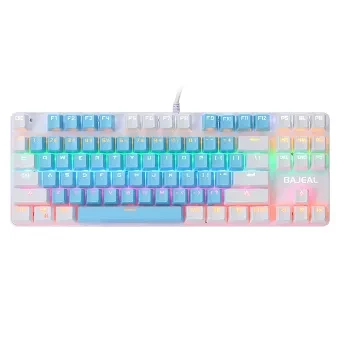 3C Home BAJEAL 87 Keys Wired Mechanical Keyboard Mixed Light Mechanical Keyboard with Mechanical Blue Switch Suspension Button White+Pink
