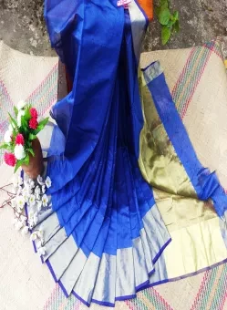 Blue & Golden Half Silk Saree for Women