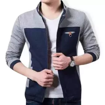 Gray and Navy Blue Cotton Jacket For Men