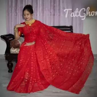 Traditional Handloom Half Silk Tangail Jamdani Saree For Women - টাঙ্গাইলের হাফ সিল্ক নাকফুল জামদানি শাড়ি