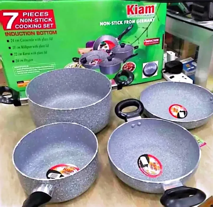 7 Piece Non Stick Cookware Set Kiam Brand Marble Coating And Induction Button