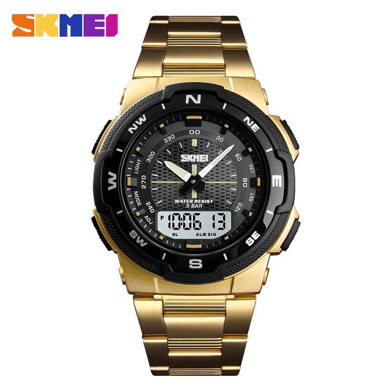 SKMEI Fashion Sport Casual Stainless Steel Dual Display Waterproof Digital Watch For Men 1370