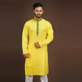 Stylish Semi Long Cotton yellow Panjabi for Men