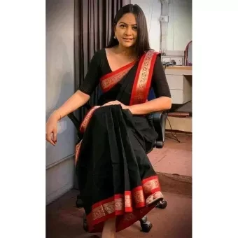 Black Red Mashlaish Cotton-মাসলাইস কটন Saree For Women