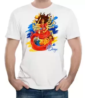 Durga Puja Special T-shirt White Round Neck Half Sleeve T-Shirt for Men