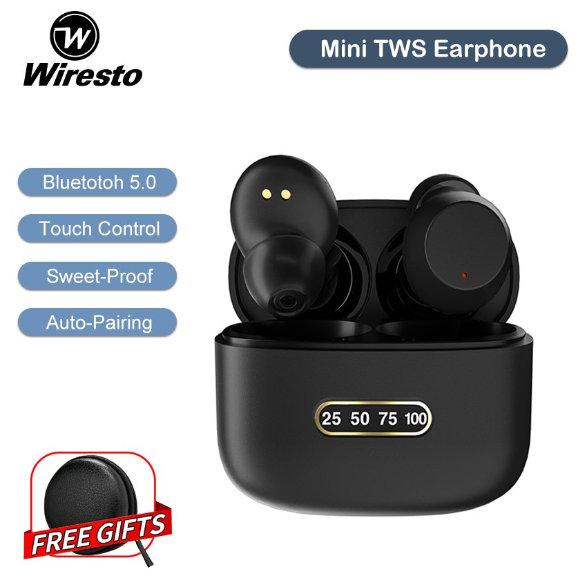 Wiresto M8 TWS Wireless Earbuds Bluetooth 5.0 Earphones Stereo Headset Bluetooth Earphone LED Display with Microphone For Mobile phone