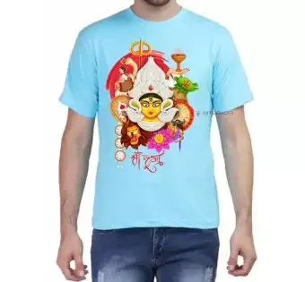 Durga Puja Special T-shirt White Round Neck Half Sleeve T-Shirt for Men