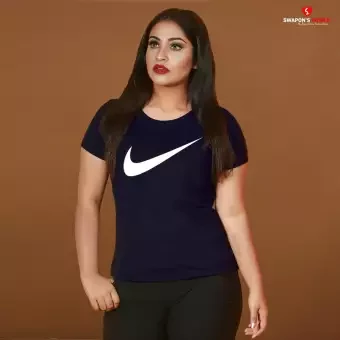 Navy Blue Cotton Half Sleeve T-Shirt for Women