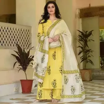 Best Unstitched Block Printed Cotton Salwar Kamiz