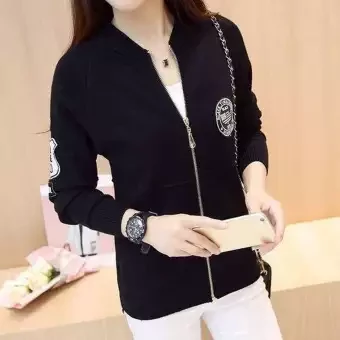 Black Cotton Casual Long Sleeve Jacket For Women