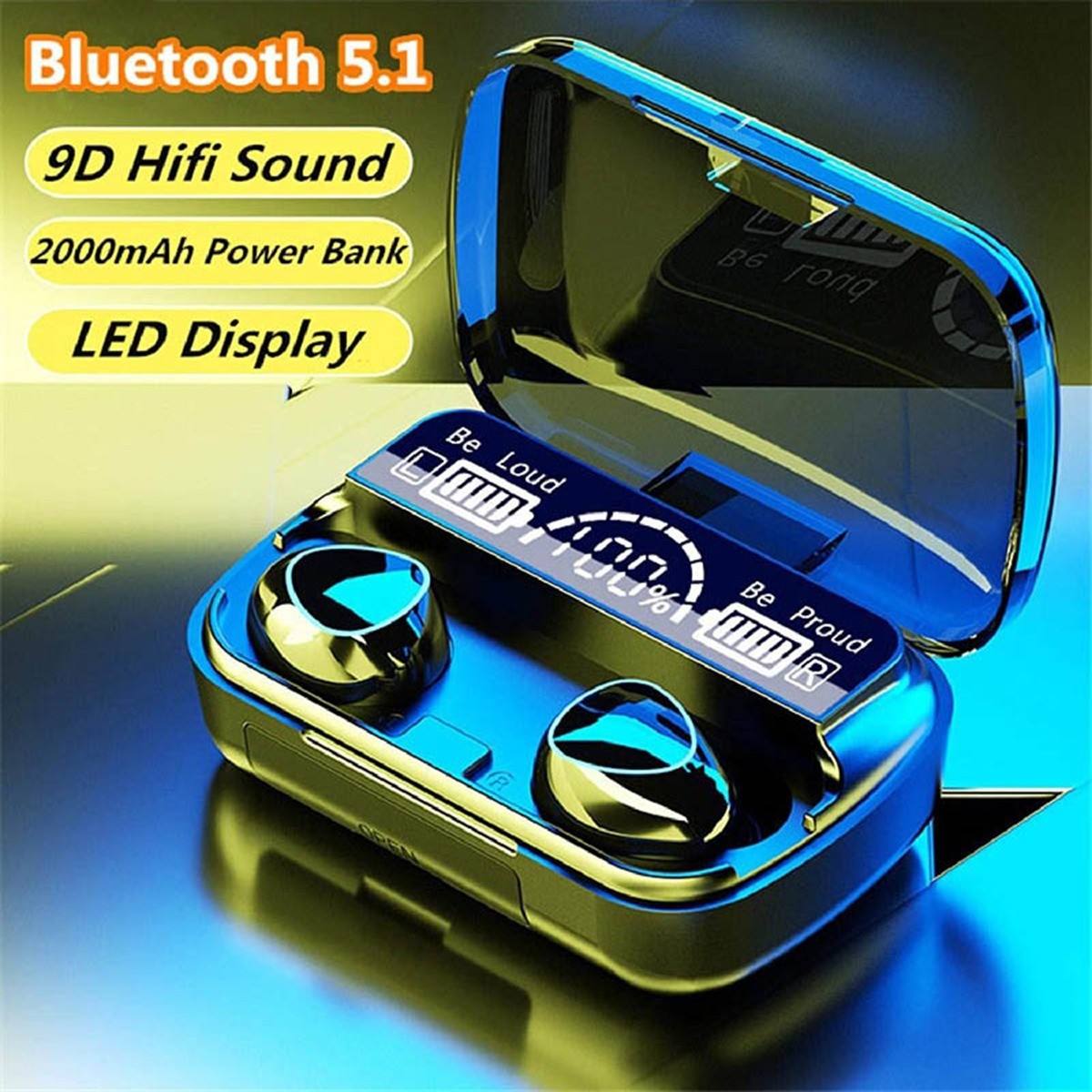 Original Bluetooth 5.1 M10 TWS wireless headset with breathing light touch control digital display