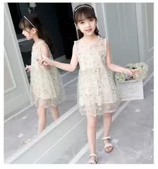 Children Kid Girls Lace Princess Net Yarn Dress Clothes allover embroidery work