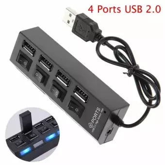 4 Ports USB 2.0 Hub On/off Switch Multi Splitter